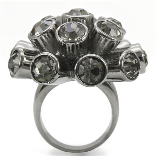 LOVCIA Ruthenium-Finished Brass Ring with Jet Top Grade Crystal - Buy stylish Rings for women - Shop latest Ring design - Trendy Rings - Unique fashion Rings - Find the perfect Ring