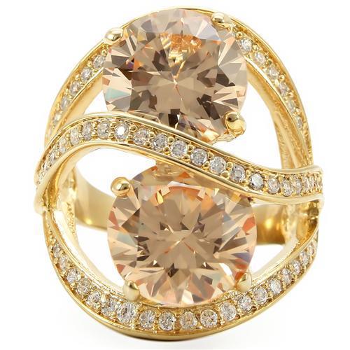 LOVCIA Champagne CZ Gold Brass Ring with 12mm AAA Stone - Buy stylish Rings for women - Shop latest Ring design - Trendy Rings - Unique fashion Rings - Find the perfect Ring