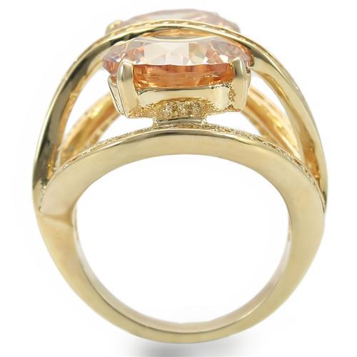 LOVCIA Champagne CZ Gold Brass Ring with 12mm AAA Stone - Buy stylish Rings for women - Shop latest Ring design - Trendy Rings - Unique fashion Rings - Find the perfect Ring