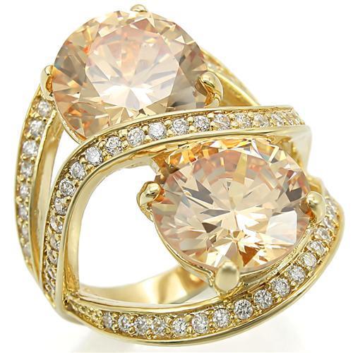 LOVCIA Champagne CZ Gold Brass Ring with 12mm AAA Stone - Buy stylish Rings for women - Shop latest Ring design - Trendy Rings - Unique fashion Rings - Find the perfect Ring