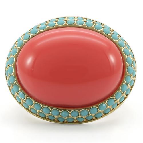 LOVCIA Rose Coral Gold Brass Ring with Semi-Precious Stone - Buy stylish Rings for women - Shop latest Ring design - Trendy Rings - Unique fashion Rings - Find the perfect Ring