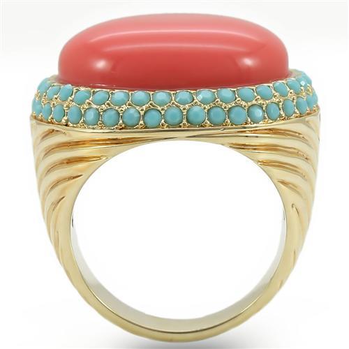 LOVCIA Rose Coral Gold Brass Ring with Semi-Precious Stone - Buy stylish Rings for women - Shop latest Ring design - Trendy Rings - Unique fashion Rings - Find the perfect Ring