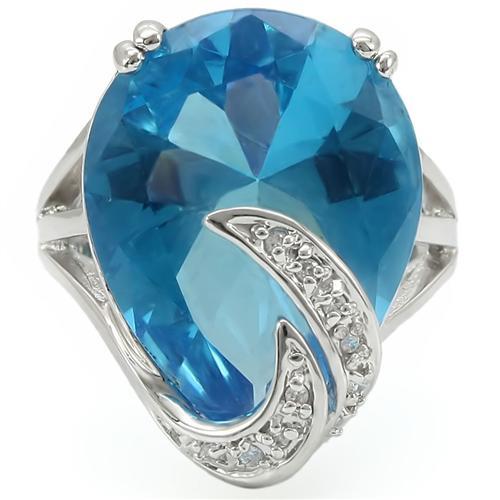 LOVCIA Rhodium-Plated Brass Ring with Sea Blue Synthetic Glass Stone - Buy stylish Rings for women - Shop latest Ring design - Trendy Rings - Unique fashion Rings - Find the perfect Ring