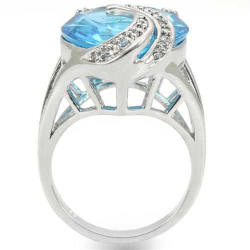 LOVCIA Rhodium-Plated Brass Ring with Sea Blue Synthetic Glass Stone - Buy stylish Rings for women - Shop latest Ring design - Trendy Rings - Unique fashion Rings - Find the perfect Ring