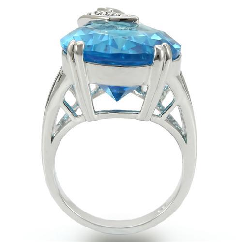 LOVCIA Rhodium-Plated Brass Ring with Sea Blue Synthetic Glass Stone - Buy stylish Rings for women - Shop latest Ring design - Trendy Rings - Unique fashion Rings - Find the perfect Ring