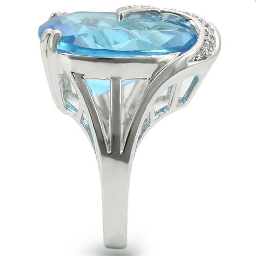 LOVCIA Rhodium-Plated Brass Ring with Sea Blue Synthetic Glass Stone - Buy stylish Rings for women - Shop latest Ring design - Trendy Rings - Unique fashion Rings - Find the perfect Ring