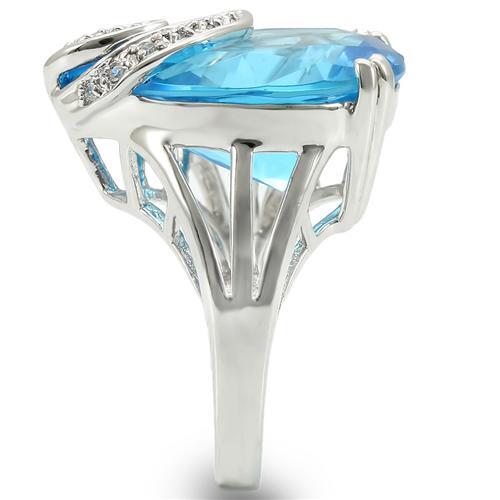 LOVCIA Rhodium-Plated Brass Ring with Sea Blue Synthetic Glass Stone - Buy stylish Rings for women - Shop latest Ring design - Trendy Rings - Unique fashion Rings - Find the perfect Ring