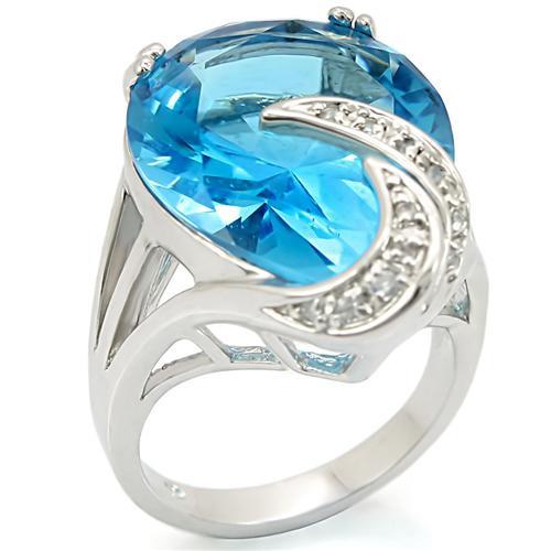 LOVCIA Rhodium-Plated Brass Ring with Sea Blue Synthetic Glass Stone - Buy stylish Rings for women - Shop latest Ring design - Trendy Rings - Unique fashion Rings - Find the perfect Ring