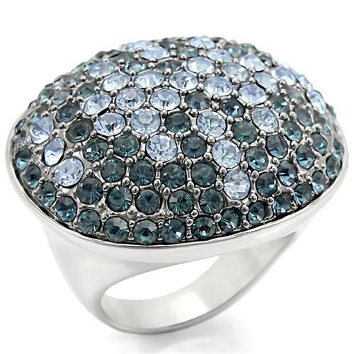 LOVCIA Rhodium and Ruthenium Plated Brass Ring with Light Sapphire Top Grade Crystal - Buy stylish Rings for women - Shop latest Ring design - Trendy Rings - Unique fashion Rings - Find the perfect Ring