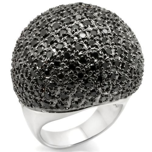 LOVCIA Rhodium & Ruthenium Brass Ring with Jet AAA Grade Cubic Zirconia - Buy stylish Rings for women - Shop latest Ring design - Trendy Rings - Unique fashion Rings - Find the perfect Ring