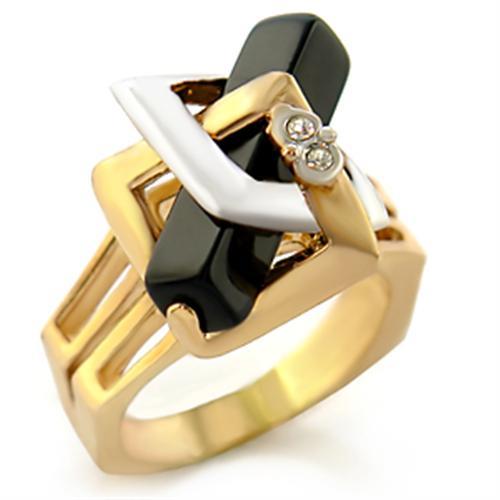 LOVCIA Gold & Rhodium-Plated Brass Ring with Jet Black Onyx Stone - Buy stylish Rings for women - Shop latest Ring design - Trendy Rings - Unique fashion Rings - Find the perfect Ring