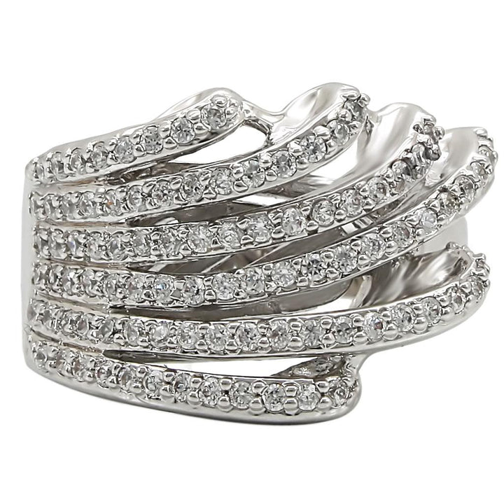 LOVCIA Elegant Rhodium-Plated Brass Ring with Clear AAA Grade Cubic Zirconia - Buy stylish Rings for women - Shop latest Ring design - Trendy Rings - Unique fashion Rings - Find the perfect Ring