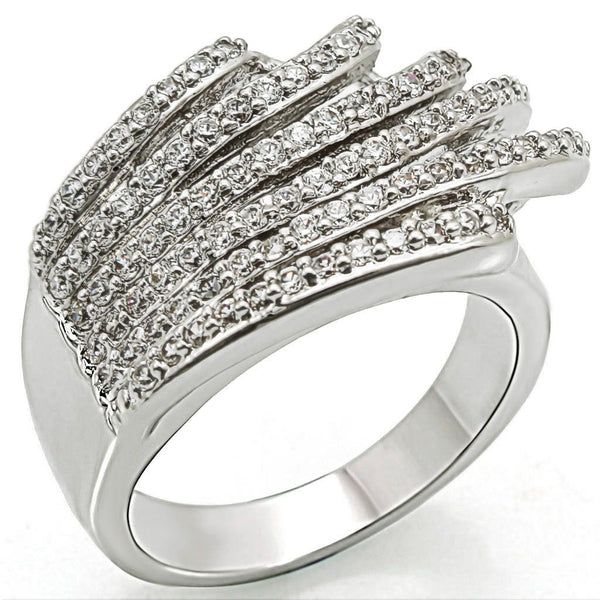 LOVCIA Elegant Rhodium-Plated Brass Ring with Clear AAA Grade Cubic Zirconia - Buy stylish Rings for women - Shop latest Ring design - Trendy Rings - Unique fashion Rings - Find the perfect Ring