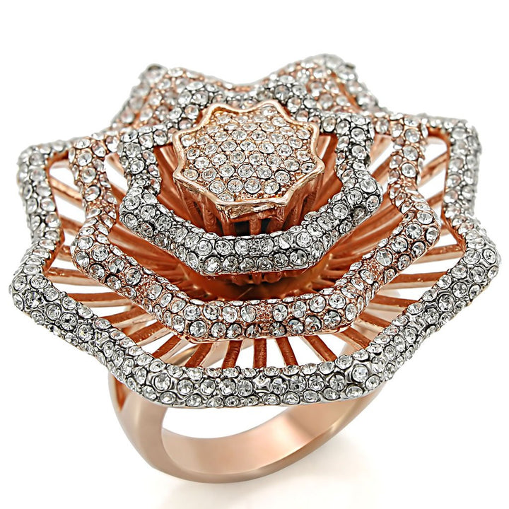 LOVCIA Rose Gold and Rhodium-Plated Brass Ring with Clear Top Grade Crystal - Buy stylish Rings for women - Shop latest Ring design - Trendy Rings - Unique fashion Rings - Find the perfect Ring