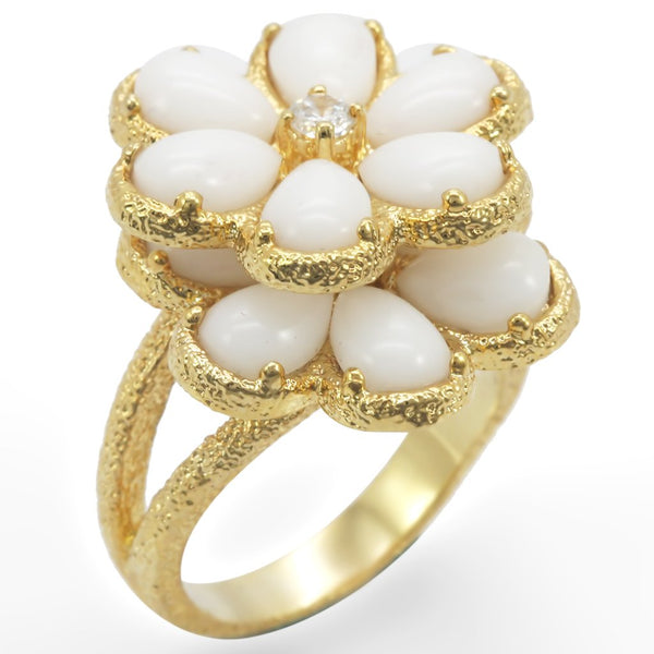 LOVCIA Gold-Tone Brass Ring with White Synthetic Glass Stone - Buy stylish Rings for women - Shop latest Ring design - Trendy Rings - Unique fashion Rings - Find the perfect Ring