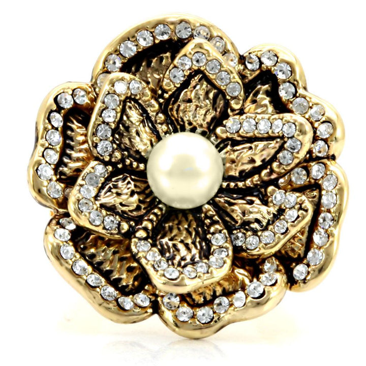 LOVCIA Citrine Yellow Brass Gold Ring with Synthetic Pearl - Buy stylish Rings for women - Shop latest Ring design - Trendy Rings - Unique fashion Rings - Find the perfect Ring