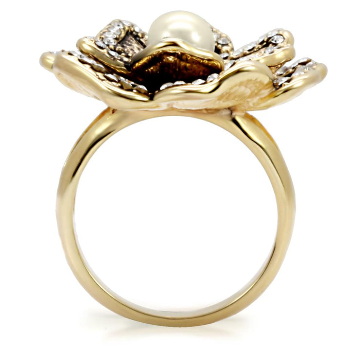 LOVCIA Citrine Yellow Brass Gold Ring with Synthetic Pearl - Buy stylish Rings for women - Shop latest Ring design - Trendy Rings - Unique fashion Rings - Find the perfect Ring