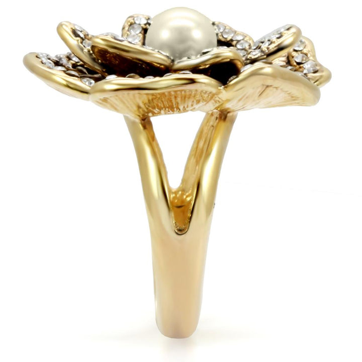 LOVCIA Citrine Yellow Brass Gold Ring with Synthetic Pearl - Buy stylish Rings for women - Shop latest Ring design - Trendy Rings - Unique fashion Rings - Find the perfect Ring