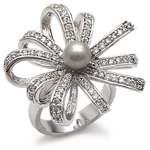 LOVCIA Gray Synthetic Pearl Rhodium-Plated Brass Ring - Buy stylish Rings for women - Shop latest Ring design - Trendy Rings - Unique fashion Rings - Find the perfect Ring