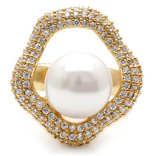 LOVCIA Gold-Plated Brass Ring with White Synthetic Pearl - Buy stylish Rings for women - Shop latest Ring design - Trendy Rings - Unique fashion Rings - Find the perfect Ring