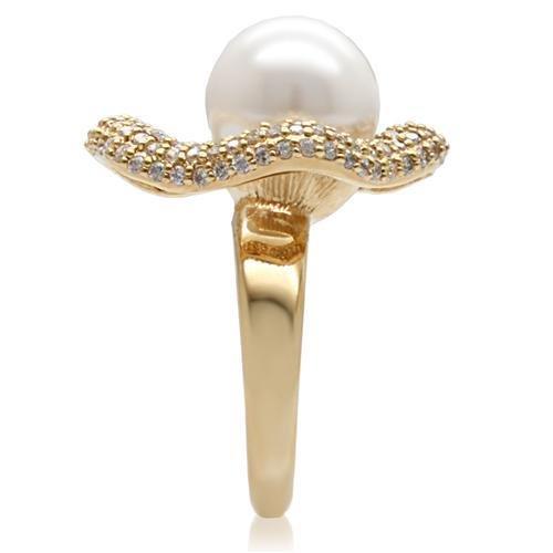 LOVCIA Gold-Plated Brass Ring with White Synthetic Pearl - Buy stylish Rings for women - Shop latest Ring design - Trendy Rings - Unique fashion Rings - Find the perfect Ring