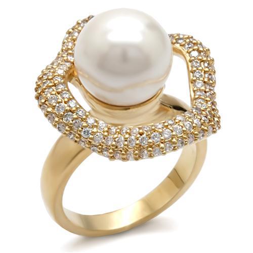 LOVCIA Gold-Plated Brass Ring with White Synthetic Pearl - Buy stylish Rings for women - Shop latest Ring design - Trendy Rings - Unique fashion Rings - Find the perfect Ring