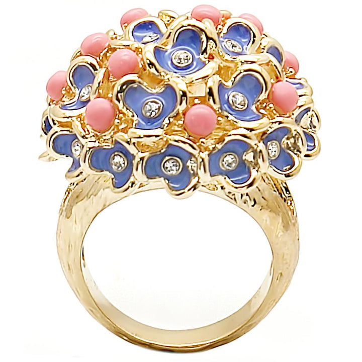 LOVCIA Gold-Plated Brass Ring Featuring Rose Coral Gemstone - Buy stylish Rings for women - Shop latest Ring design - Trendy Rings - Unique fashion Rings - Find the perfect Ring