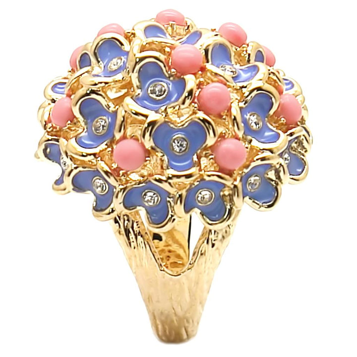 LOVCIA Gold-Plated Brass Ring Featuring Rose Coral Gemstone - Buy stylish Rings for women - Shop latest Ring design - Trendy Rings - Unique fashion Rings - Find the perfect Ring