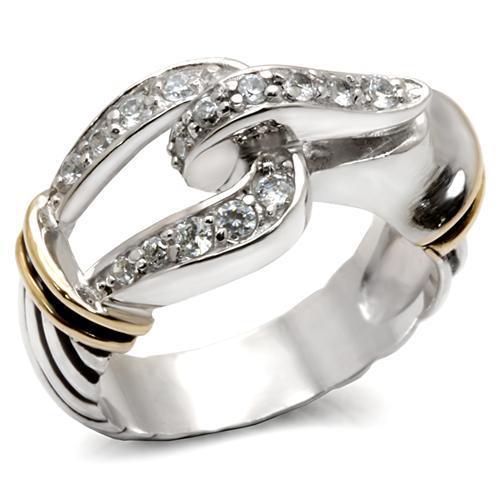 LOVCIA Two-Tone 925 Sterling Silver Ring with Clear AAA CZ Stone - Buy stylish Rings for women - Shop latest Ring design - Trendy Rings - Unique fashion Rings - Find the perfect Ring