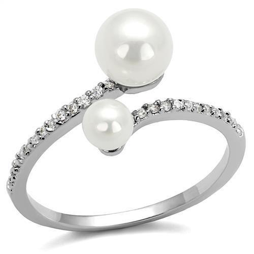 LOVCIA Rhodium-Plated Brass Ring Featuring White Synthetic Pearl - Buy stylish Rings for women - Shop latest Ring design - Trendy Rings - Unique fashion Rings - Find the perfect Ring