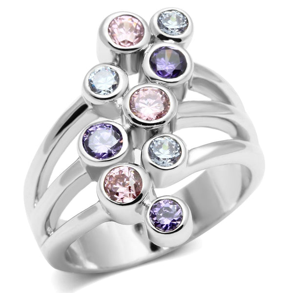 LOVCIA Lorna Multi-Colored AAA CZ Cocktail Ring in Rhodium-Plated Brass - Buy stylish Rings for women - Shop latest Ring design - Trendy Rings - Unique fashion Rings - Find the perfect Ring