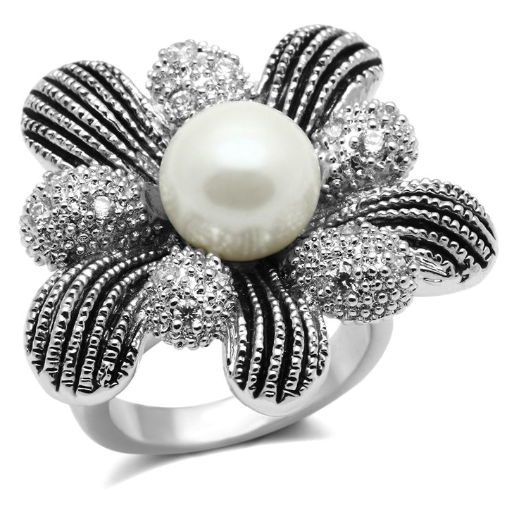 LOVCIA Rhodium-Plated Brass Ring Featuring a White Synthetic Pearl - Buy stylish Rings for women - Shop latest Ring design - Trendy Rings - Unique fashion Rings - Find the perfect Ring