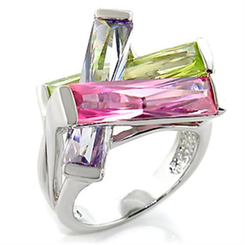 LOVCIA Rhodium Brass Multi-Color Cocktail Ring with AAA CZ Stones - Buy stylish Rings for women - Shop latest Ring design - Trendy Rings - Unique fashion Rings - Find the perfect Ring