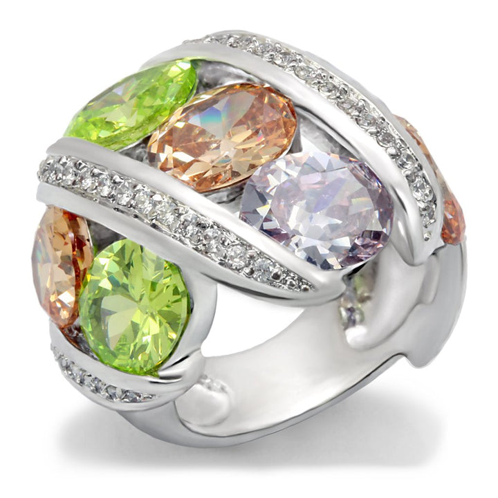 LOVCIA Alaina Multi-Color AAA CZ Cocktail Ring in Rhodium-Plated Brass - Buy stylish Rings for women - Shop latest Ring design - Trendy Rings - Unique fashion Rings - Find the perfect Ring