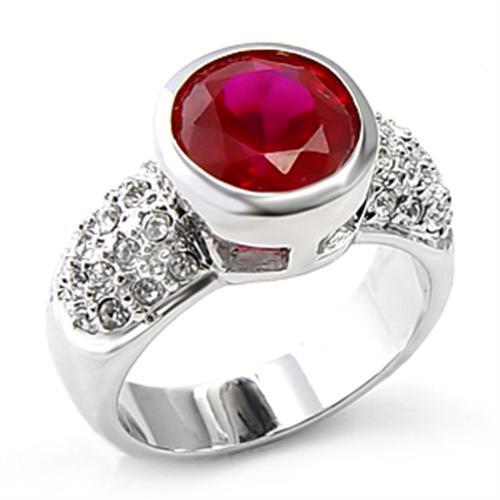 LOVCIA Rhodium-Plated Brass Ring with Ruby-Colored Synthetic Garnet - Buy stylish Rings for women - Shop latest Ring design - Trendy Rings - Unique fashion Rings - Find the perfect Ring