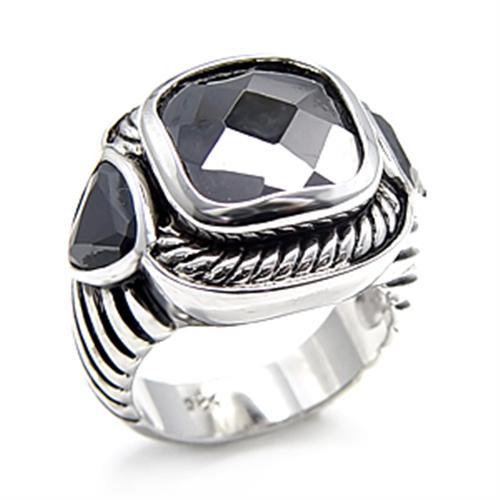 LOVCIA Rhodium-Plated Sterling Silver Ring with Jet AAA CZ Stone - Buy stylish Rings for women - Shop latest Ring design - Trendy Rings - Unique fashion Rings - Find the perfect Ring