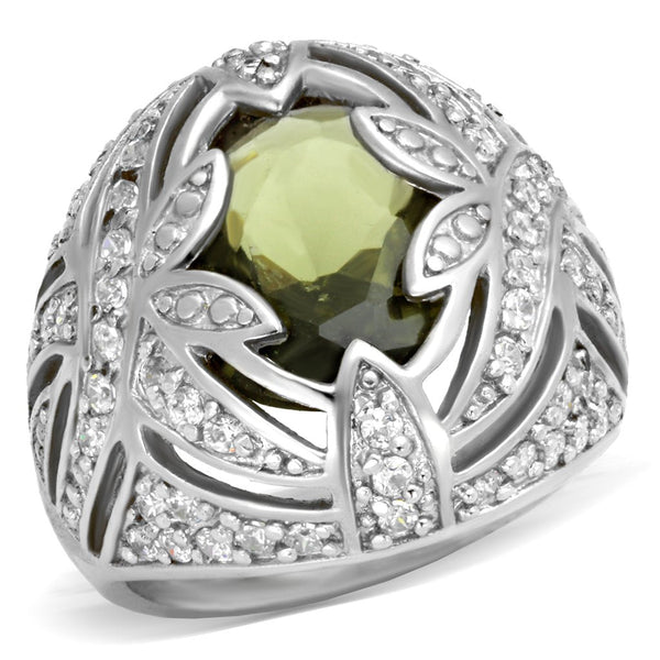 LOVCIA Rhodium-Plated Brass Ring with Olivine AAA CZ Stone - Buy stylish Rings for women - Shop latest Ring design - Trendy Rings - Unique fashion Rings - Find the perfect Ring