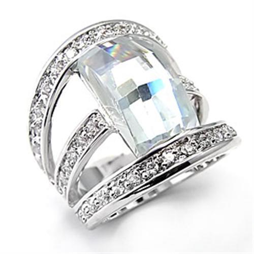 LOVCIA Elegant Rhodium-Plated Brass Ring with Clear AAA CZ Stone - Buy stylish Rings for women - Shop latest Ring design - Trendy Rings - Unique fashion Rings - Find the perfect Ring