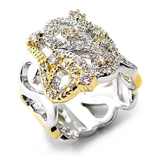 LOVCIA Two-Tone Brass Ring with Clear AAA CZ Stone - Buy stylish Rings for women - Shop latest Ring design - Trendy Rings - Unique fashion Rings - Find the perfect Ring