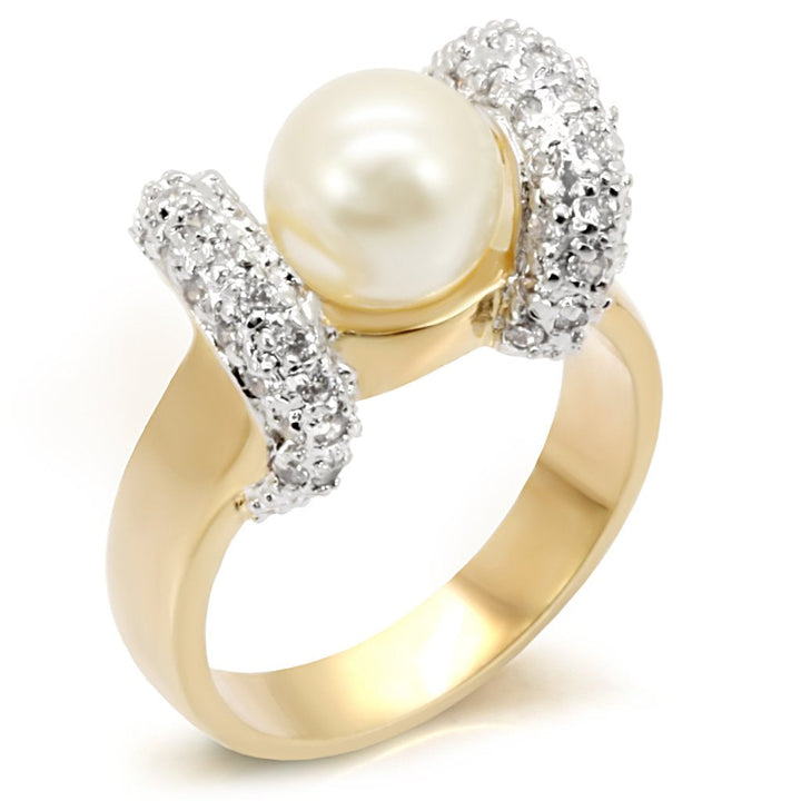 LOVCIA Elegant Brass Ring with Gold and Rhodium Finish Featuring a White Synthetic Pearl - Buy stylish Rings for women - Shop latest Ring design - Trendy Rings - Unique fashion Rings - Find the perfect Ring