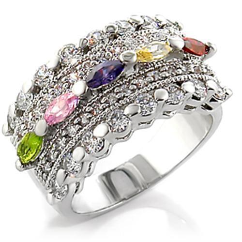 LOVCIA Multi-Colored AAA CZ Rhodium-Plated Brass Ring - Buy stylish Rings for women - Shop latest Ring design - Trendy Rings - Unique fashion Rings - Find the perfect Ring