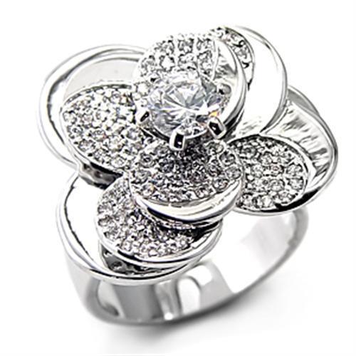 LOVCIA Elegant Rhodium-Plated Brass Ring with Clear AAA CZ Gemstone - Buy stylish Rings for women - Shop latest Ring design - Trendy Rings - Unique fashion Rings - Find the perfect Ring