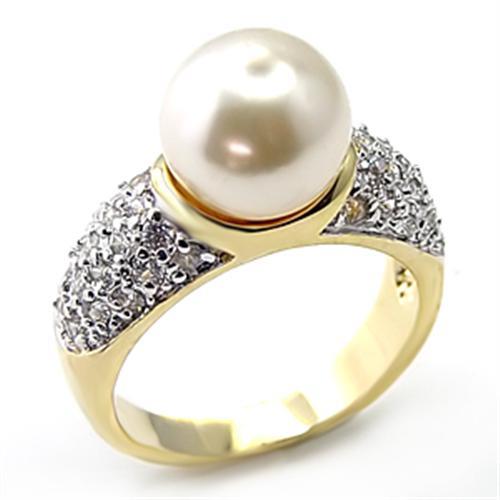 LOVCIA Gold and Rhodium-Plated 925 Sterling Silver Ring with White Synthetic Pearl - Buy stylish Rings for women - Shop latest Ring design - Trendy Rings - Unique fashion Rings - Find the perfect Ring