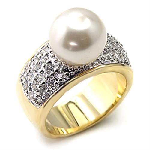 LOVCIA Elegant 925 Sterling Silver Ring with White Synthetic Pearl and Gold-Rhodium Finish - Buy stylish Rings for women - Shop latest Ring design - Trendy Rings - Unique fashion Rings - Find the perfect Ring