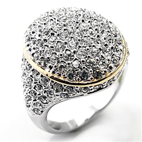 LOVCIA Elegant Two-Tone Brass Ring with Clear Premium Crystal - Buy stylish Rings for women - Shop latest Ring design - Trendy Rings - Unique fashion Rings - Find the perfect Ring