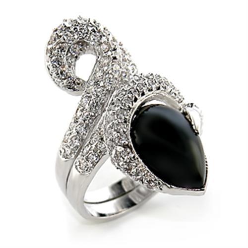 LOVCIA Jet Agate Rhodium-Plated Brass Ring with Semi-Precious Stone - Buy stylish Rings for women - Shop latest Ring design - Trendy Rings - Unique fashion Rings - Find the perfect Ring