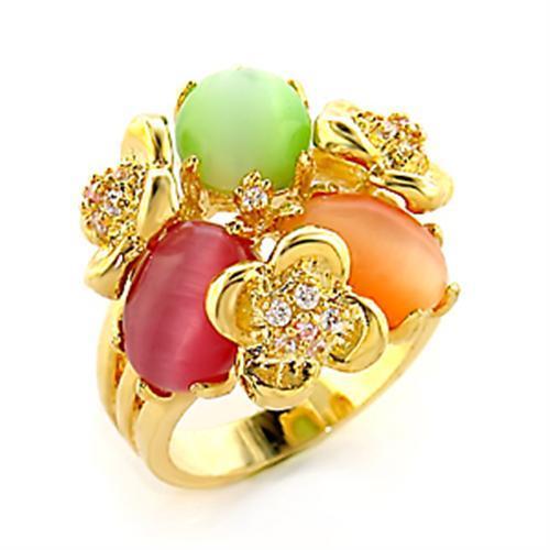 LOVCIA Multi-Color Synthetic Cat Eye Gold-Plated Brass Ring - Buy stylish Rings for women - Shop latest Ring design - Trendy Rings - Unique fashion Rings - Find the perfect Ring