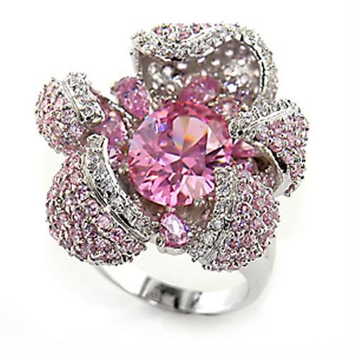 LOVCIA Rhodium-Plated Brass Ring with Rose AAA CZ Center Stone - Buy stylish Rings for women - Shop latest Ring design - Trendy Rings - Unique fashion Rings - Find the perfect Ring