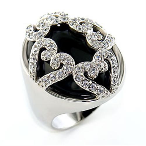 LOVCIA Rhodium-Plated Brass Ring with Jet Black Onyx Stone - Buy stylish Rings for women - Shop latest Ring design - Trendy Rings - Unique fashion Rings - Find the perfect Ring