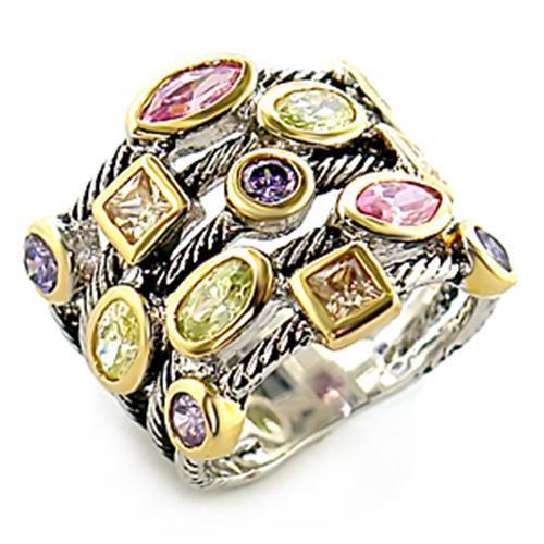 LOVCIA Two-Tone Brass Ring with Multi-Color AAA CZ Stones - Buy stylish Rings for women - Shop latest Ring design - Trendy Rings - Unique fashion Rings - Find the perfect Ring